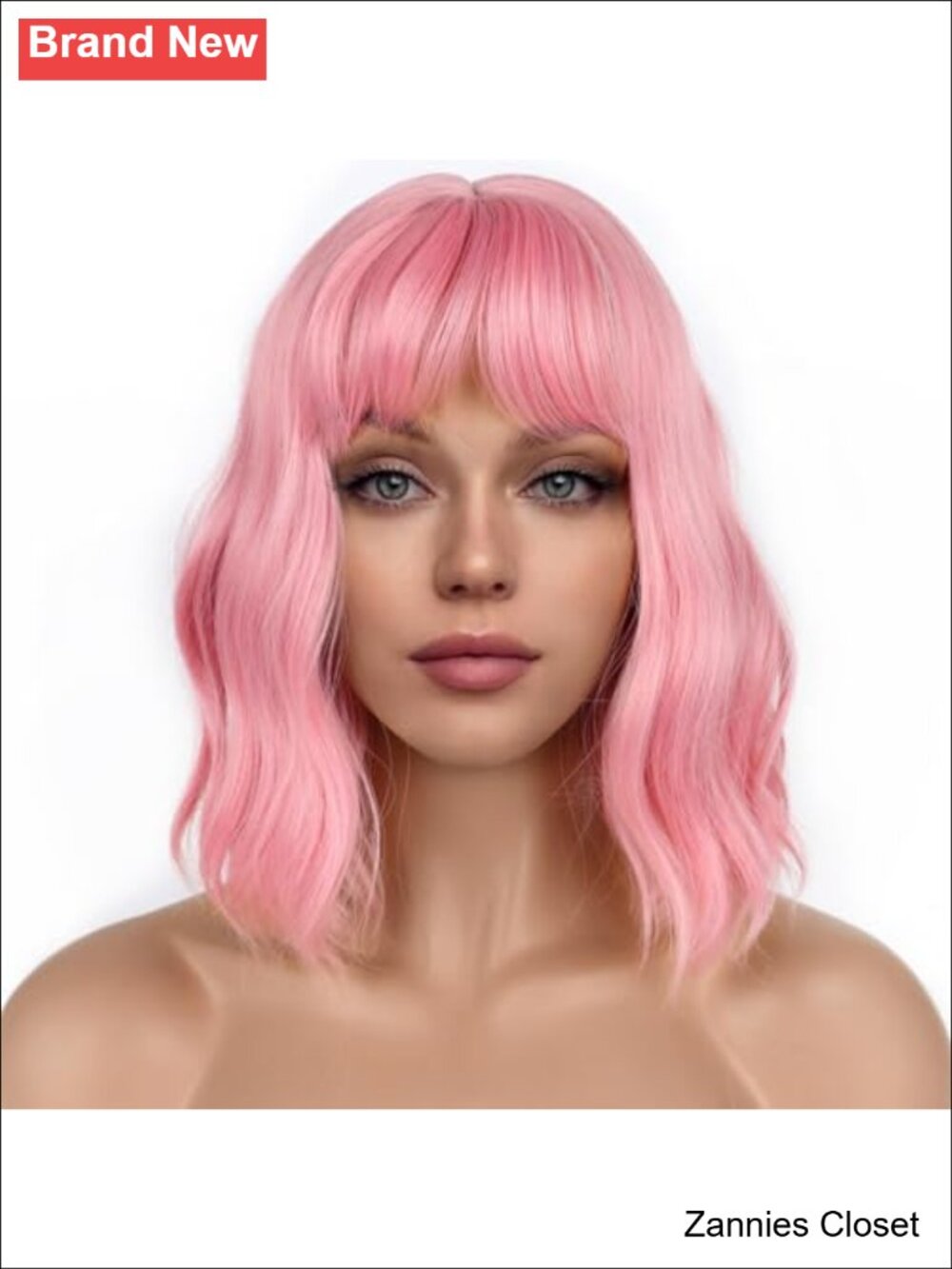 👻 LANCAINI Pastel Bob Wig with Bangs Loose Wavy Shoulder Length Synthetic